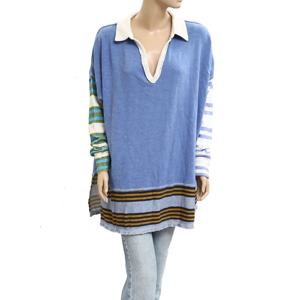Free People we The Free Striped Print Pullover Sweatshirt Tunic Top M New 284495